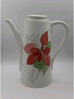 Vtg Block Spal Poinsettia Watercolors Tea Pot 9 1/2 in Tall Portugal Geortzen